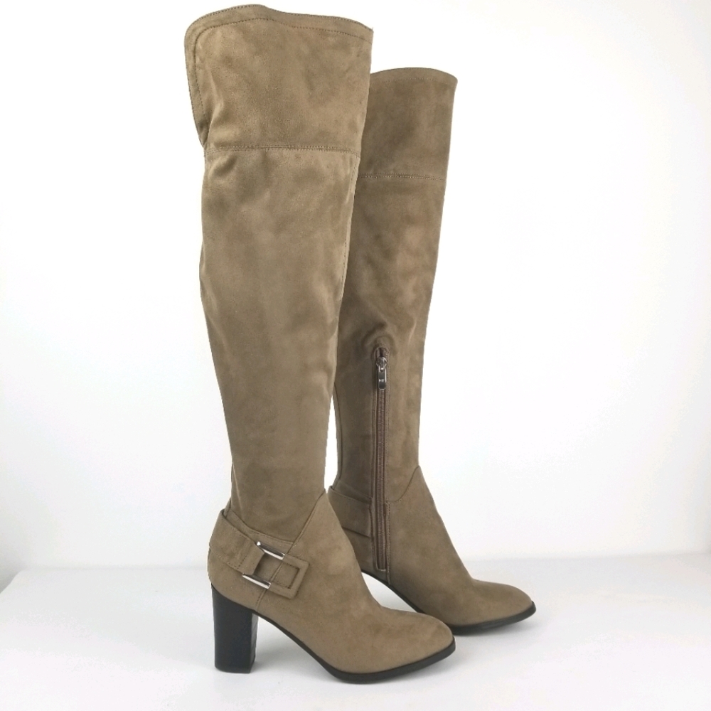 Marc Fisher‎ Christyna Over The Knee Boots Tan Suede Block Heel OTK Size 6.5